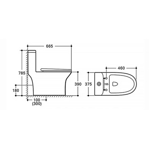 Унитаз-моноблок AZARIO Sente 375х665x785 напольный, безободковый, горизонтальный слив, сиденье дюропласт микролифт (AZ-8614)