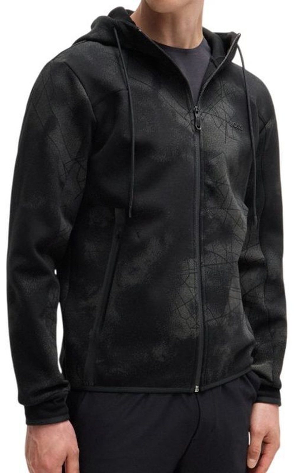 Мужская теннисная кофта BOSS Zip-Up With Decorative Reflective Artwork - черный
