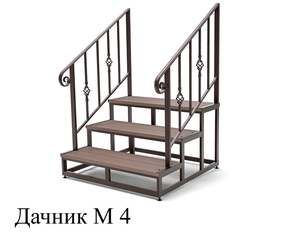 Приставные ступени «Дачник М4» с перилами из металла