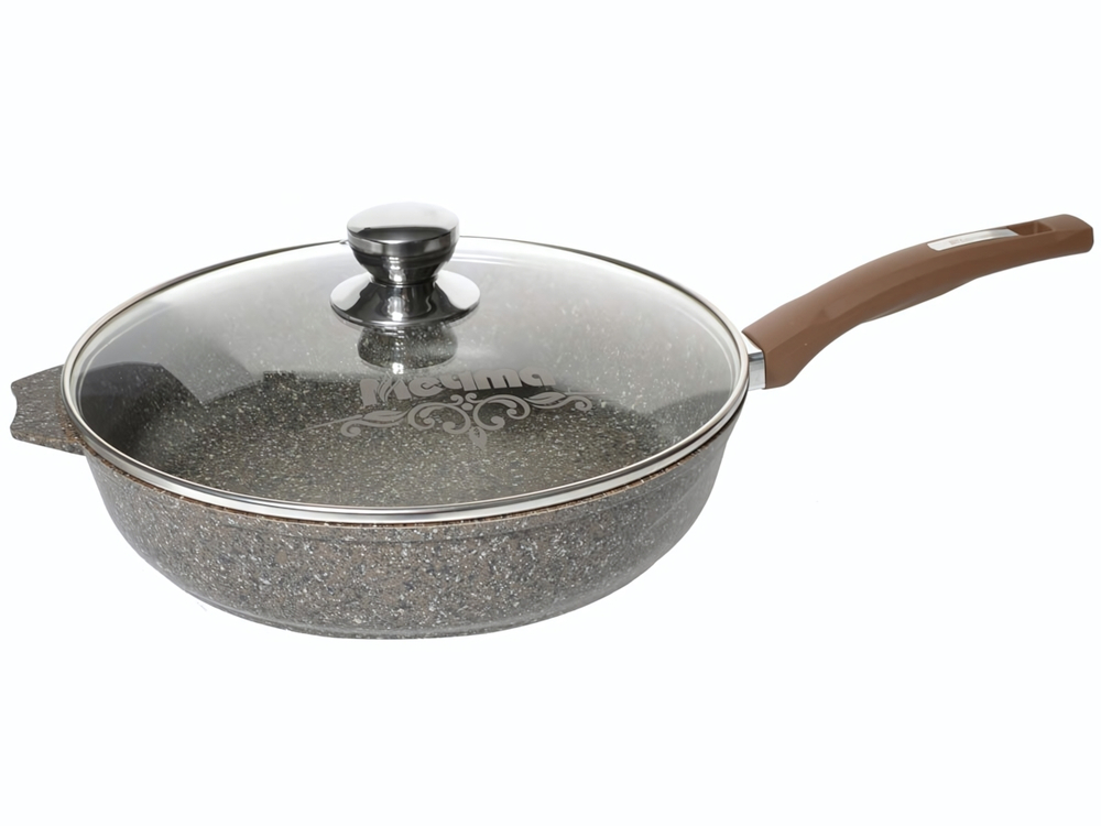 Сковорода 30см Premium mokko с несъемной ручкой и стеклянной крышкой