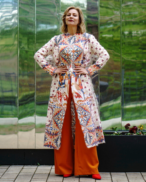 Кардиган "Скифы", по мотивам древнего войлочного ковра пазырыкской культуры восточных скифов