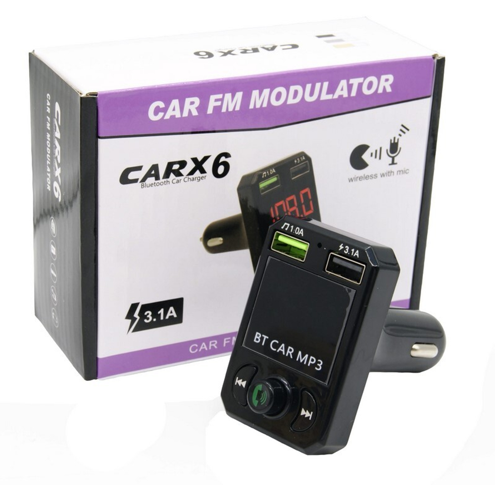 Автомобильный FM-трансмиттер CARX6 Bluetooth (черный)