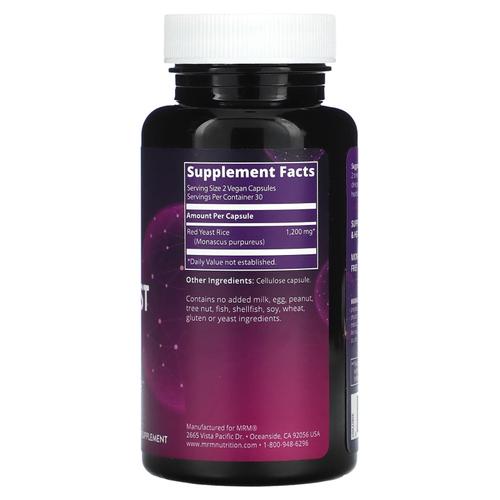 MRM Nutrition, Красный дрожжевой рис, 60 веганских капсул (600 мг в 1 капсуле)