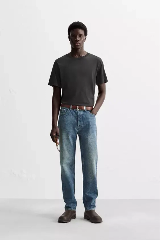 ZARA ФУТБОЛКА ИЗ ЛЕГКОГО ХЛОПКА, МОРСКОЙ ТЕМНО-СИНИЙ