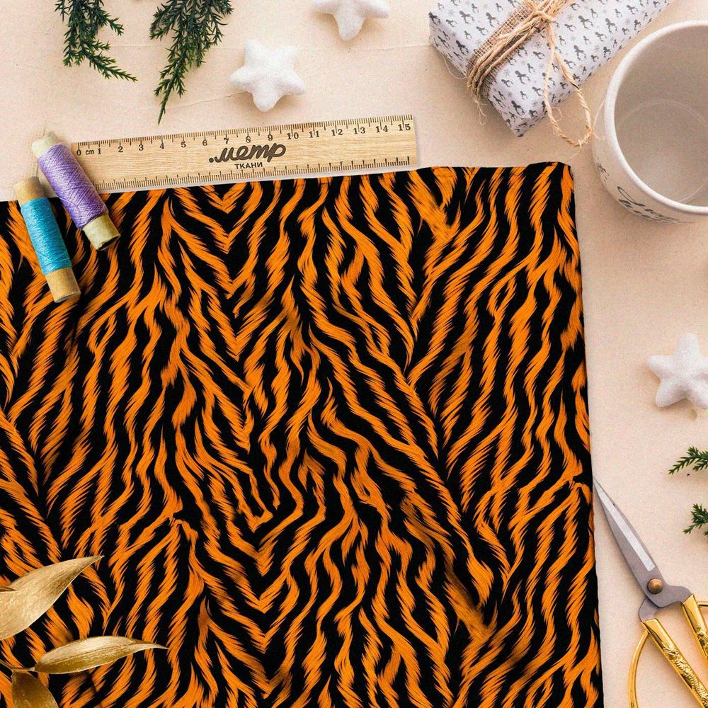 Ткань премиум шифон мелкий тигр