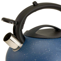 Чайник 3 л из нержавеющей стали со свистком, индукционное дно ALPENKOK AK-547 синий гранит, ручка черный