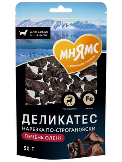 Лакомство Мнямс Деликатес «Нарезка по-строгановски» из печени северного оленя для собак 50 г