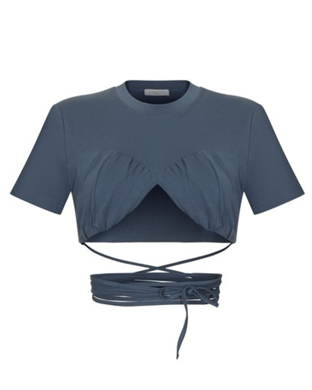 Топ из трикотажа с завязками на талии, темно-серый