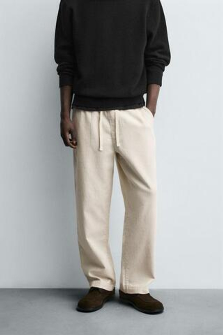 ZARA БРЮКИ RELAXED FIT С РЕЛЬЕФНОЙ СТРУКТУРОЙ, СВЕТЛО-БЕЖЕВЫЙ