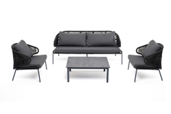 "Милан" лаунж-зона 5-местная плетеная из роупа (веревки), каркас алюминиевый серый, роуп темно-серый