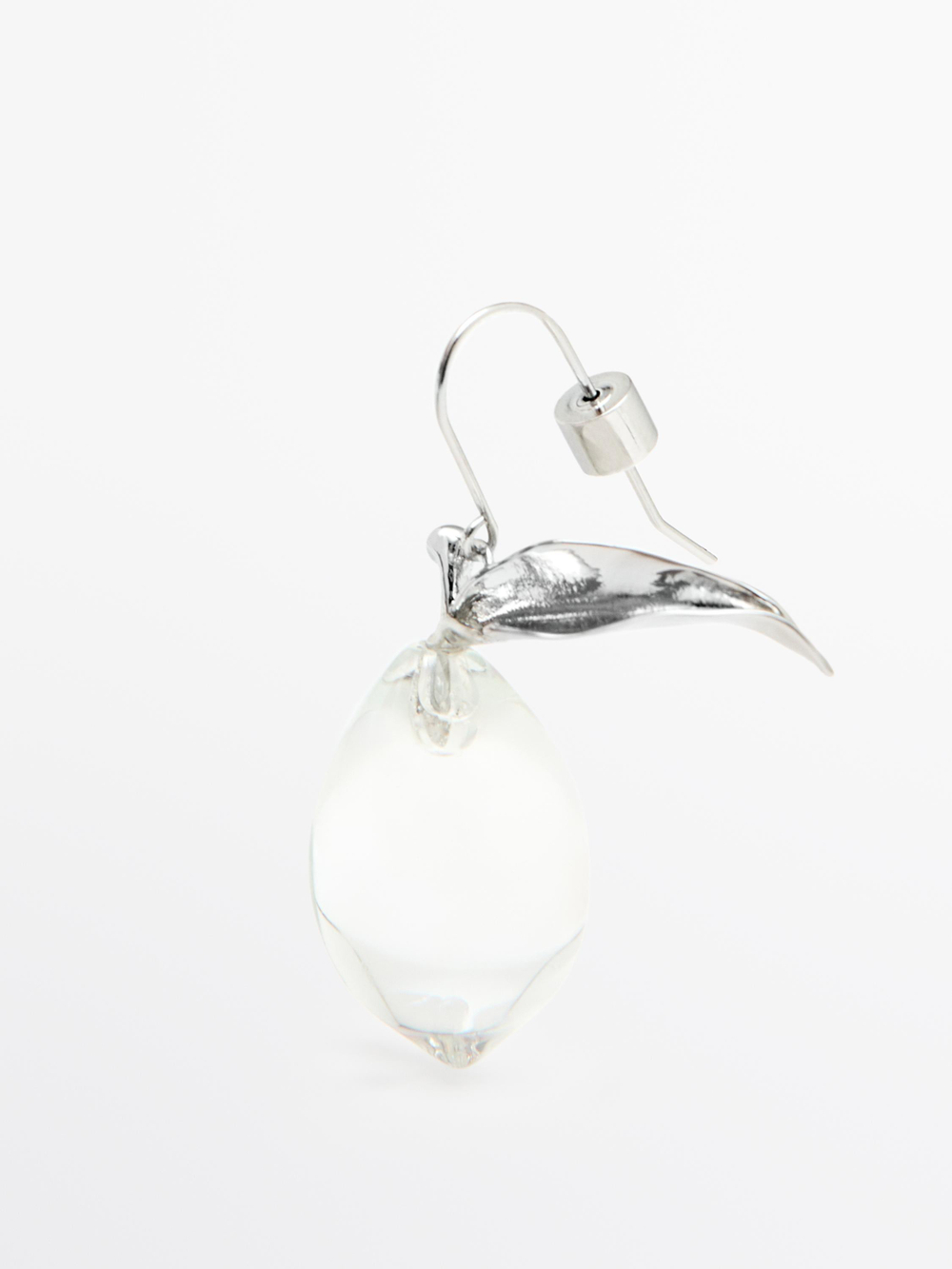Massimo Dutti Небольшие серьги «Лимон» из стекла, серебряный