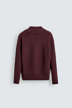 ZARA ПОЛО ИЗ ДВУХИЗНАНОЧНОГО ТРИКОТАЖА, БУРГУНДИ