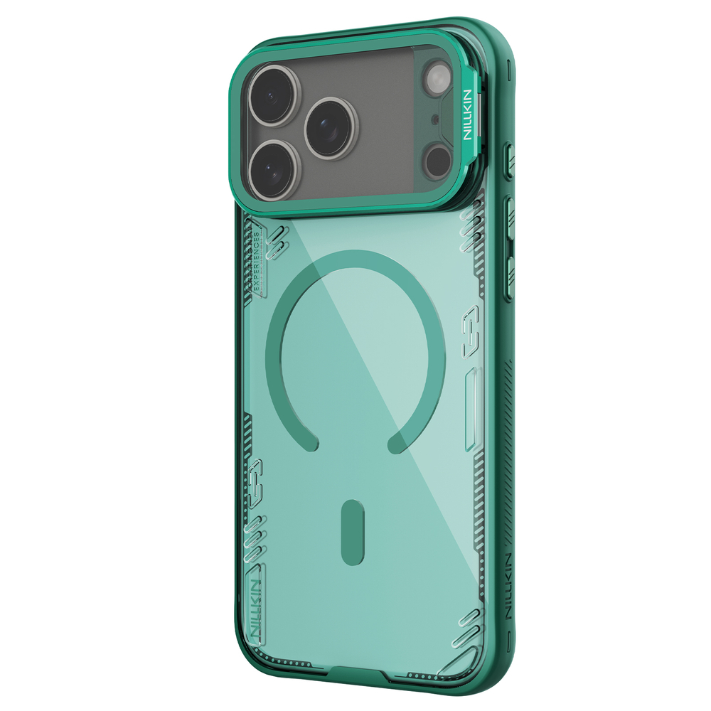 Чехол прозрачный зеленого цвета с MagSafe на iPhone 17 Pro, серия Iceblade Prop Magnetic (версия с прозрачной крышкой объектива) от Nillkin