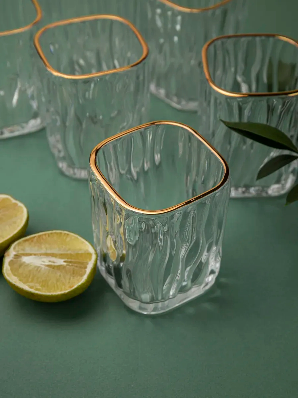 Набор бокалов под дерево, 200 мл. 6 шт. золотая кайма