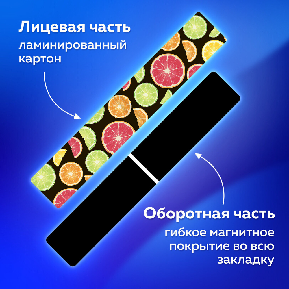 Закладки для книг МАГНИТНЫЕ "FRUITS" набор 6 шт. 60x20 мм BRAUBERG (10 штук в упаковке)