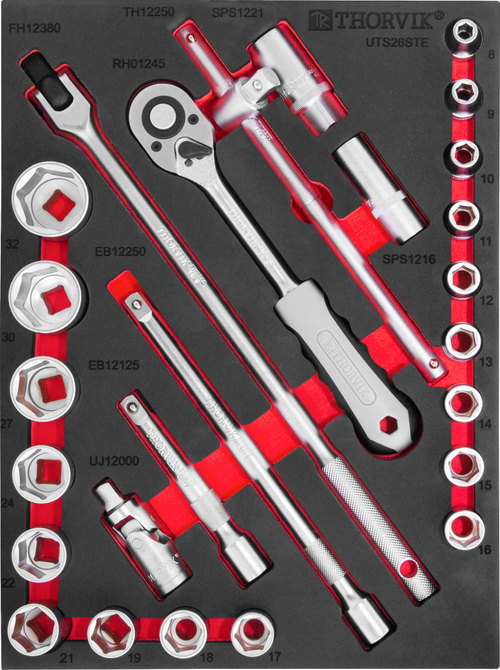 UTS26STE Набор торцевых головок 1/2" с принадлежностями в EVA ложементе 280х375 мм, 26 предметов