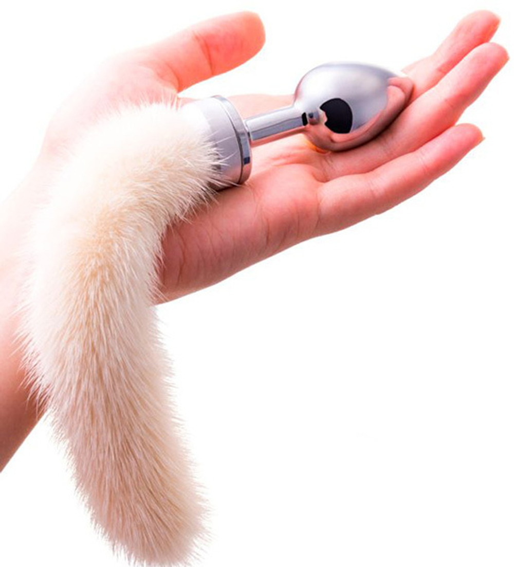 Малая анальная втулка 8,5см с белым хвостом ToyFa Metal 712022