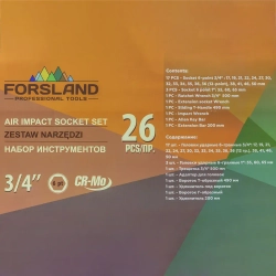 Набор инструментов ударных 26пр. 3/4''(6гр.) Forsland Forsland-68262-5MPB