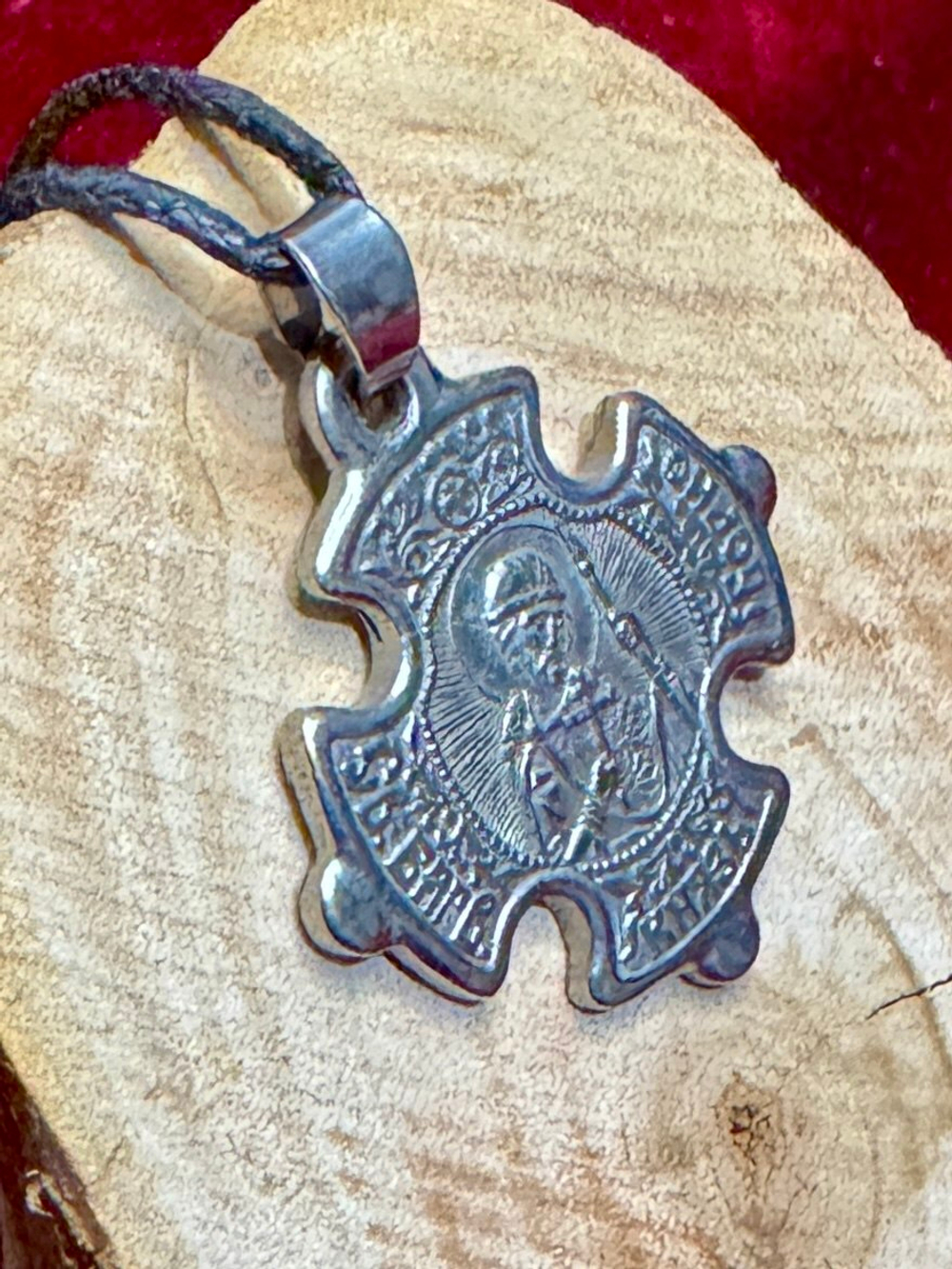 Святой Борис Нательная икона в форме креста с серебрением