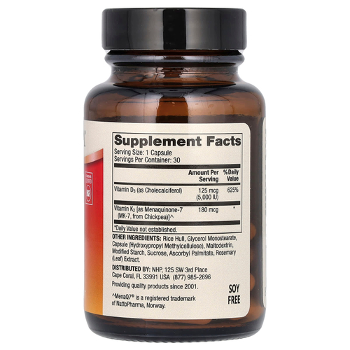 Dr. Mercola, витамины D3 и K2, 30 капсул