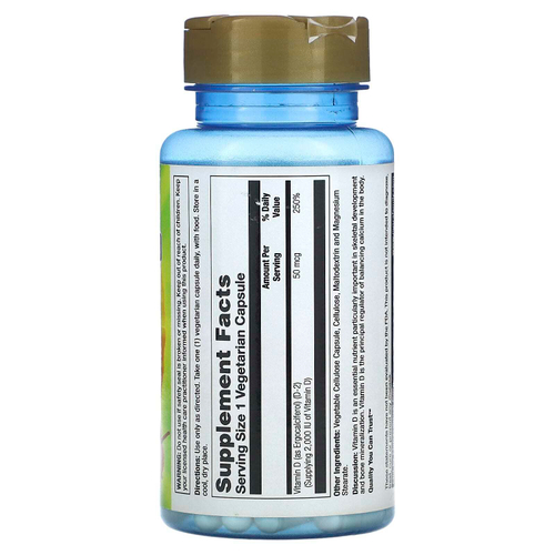 Nature's Life, Витамин D2, 50 мкг (2000 МЕ), 90 вегетарианских капсул