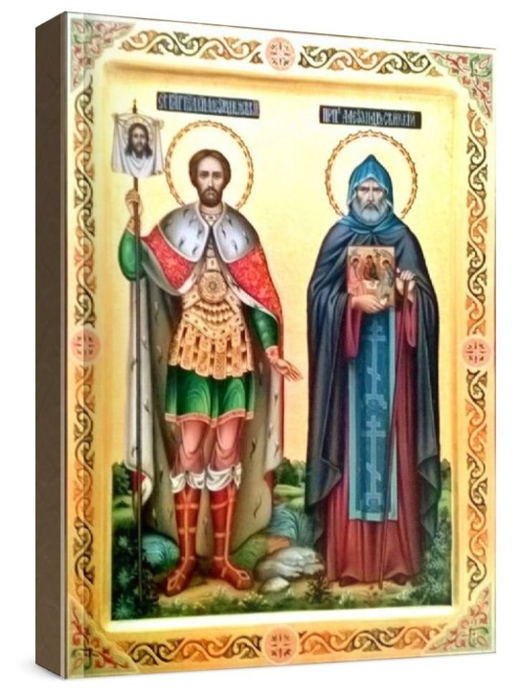 Александр Невский и Александр Свирский (рукописная икона)