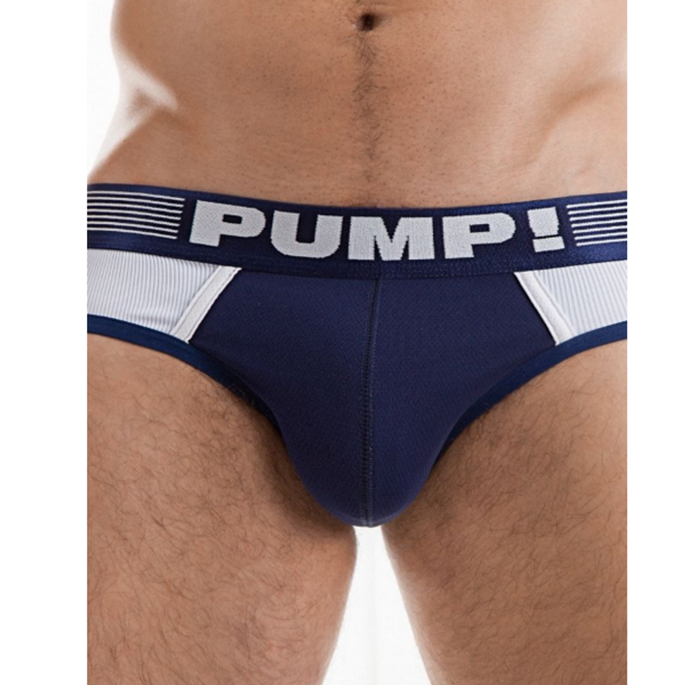 Мужские трусы брифы белые с синей вставкой PUMP! P3-M245