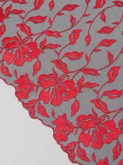 Вышивка на сетке черная с красным неэластичная ширина 31 см