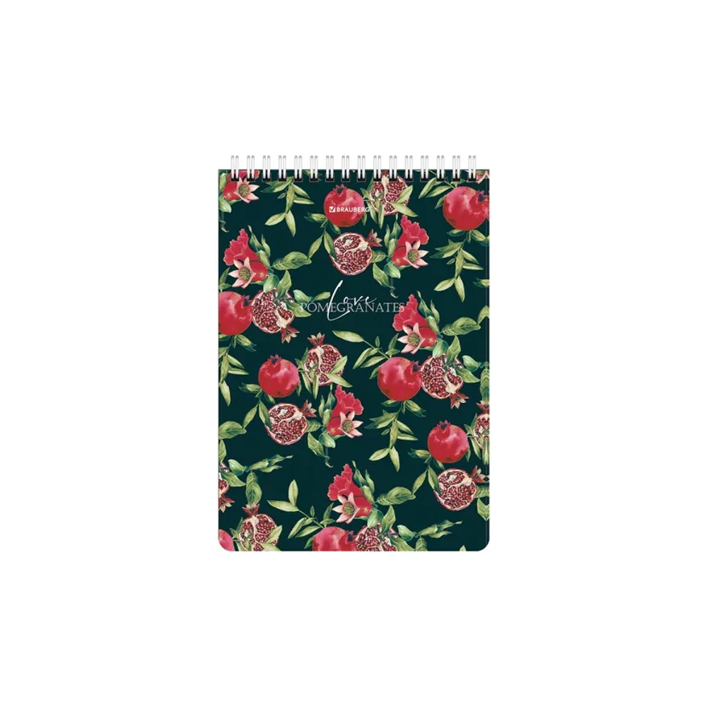 Блокнот А-5 греб. 60л. кл. лак , жесткая подложка, BRAUBERG, "Гранаты", 114366