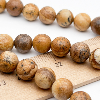 "Яшма пейзажная" бусины, диаметр около 10-10,3 мм, цена за 18-19 штук (1/2 нити)