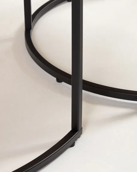 Yoana Набор из 2 столиков из дубового шпона и черного металла Ø 80 см / Ø 50 см