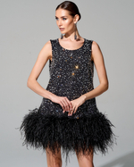 Платье длины мини "Венера" с премиальными перьями страуса