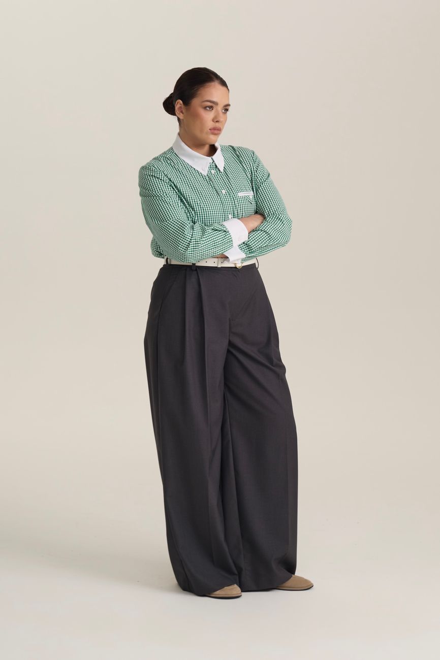 Рубашка в клетку с белым воротником, зеленый