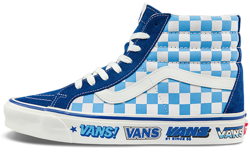 Vans SK8 38 DX checkerboard non-slip lightweight high-top sneakers for men and women with the same blue and white