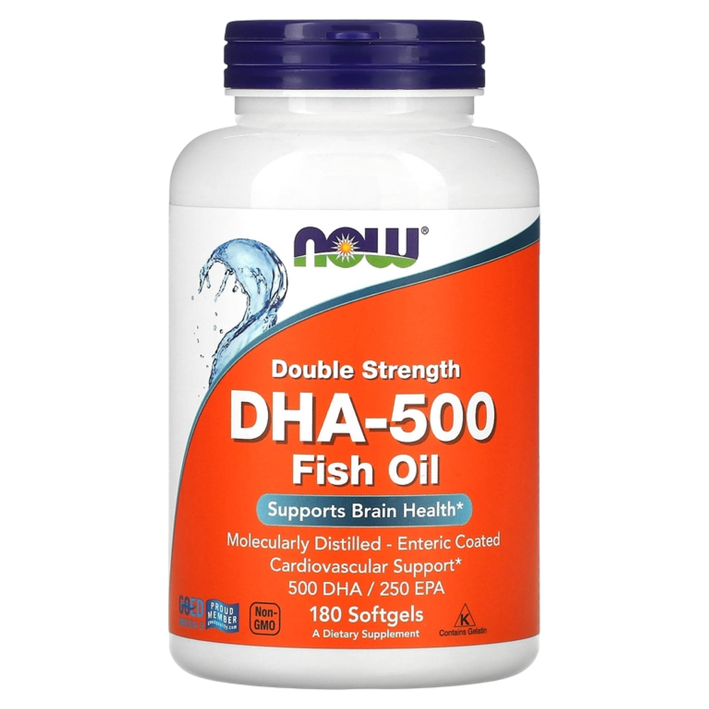 Now Foods DHA-500 mg 180 softgels, ДГК-500, Рыбий жир