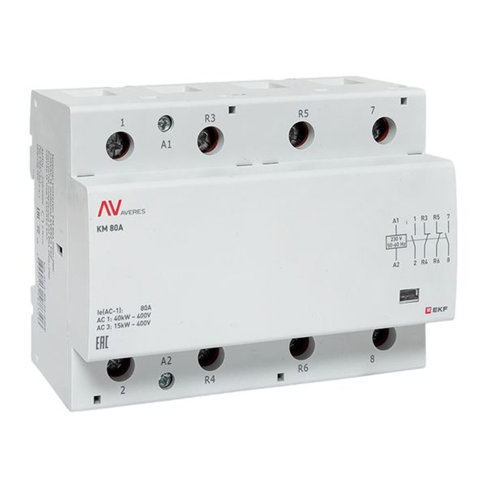 Контактор модульный КМ 80А 2NO+2NC 230В АС (6 мод.) AVERES EKF