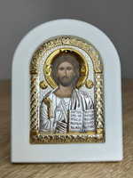 Спаситель, икона арочная, белое дерево 86х112