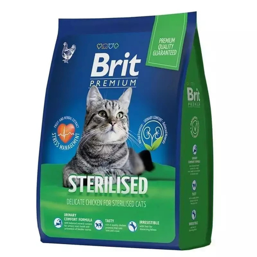 Сухой корм Brit Premium Cat Sterilised для стерилизованных кошек, курица, 800 г