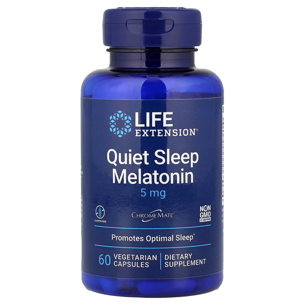 Life Extension, Quiet Sleep, мелатонин, 5 мг, 60 растительных капсул