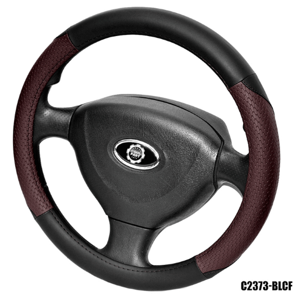 Оплетка на руль круглая Coolpart MAXIMAL (37*38) к/з черный/кофейный Перфор  C2373-BLCF