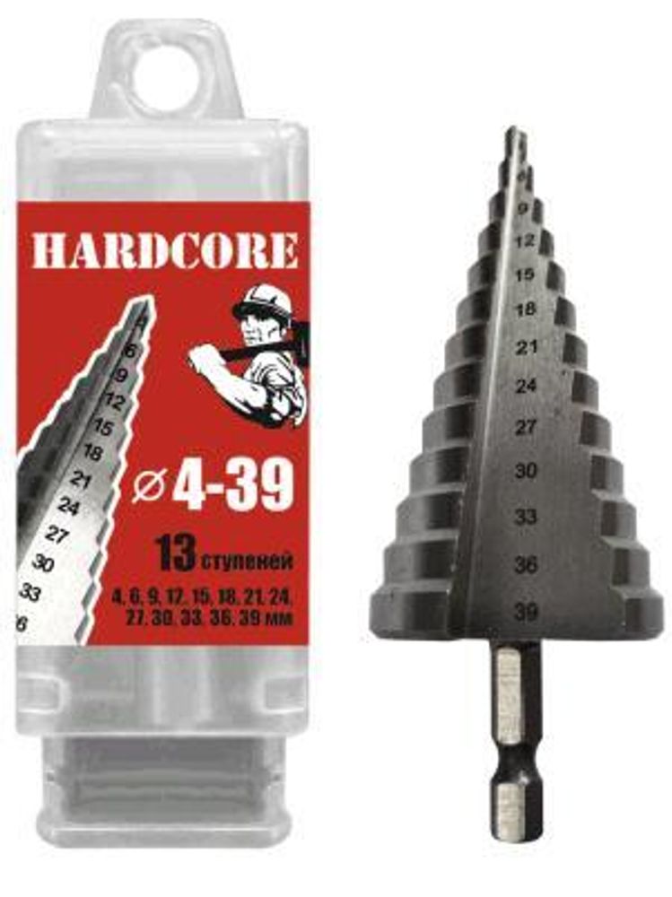 Сверло ступенчатое по металлу, 13ступеней (4-39мм) / Hardcore  142439