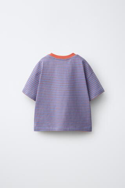 ZARA ФУТБОЛКА В ПОЛОСКУ, СТАЛЬНОЙ СИНИЙ