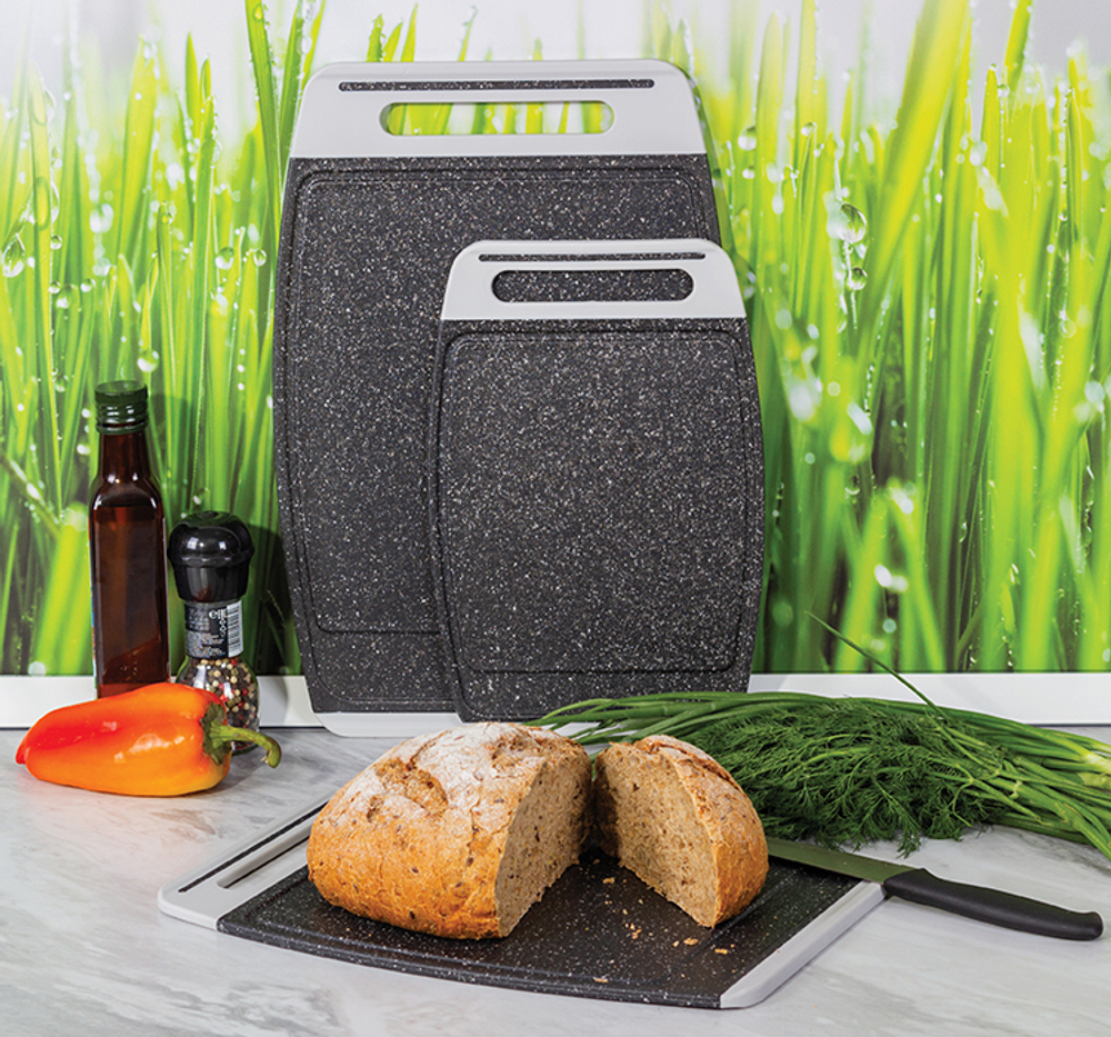 Доска разделочная ХЕВИ 405*275 мм антискользящие вставки, увеличенная толщина, желобки для отвода влаги М1567