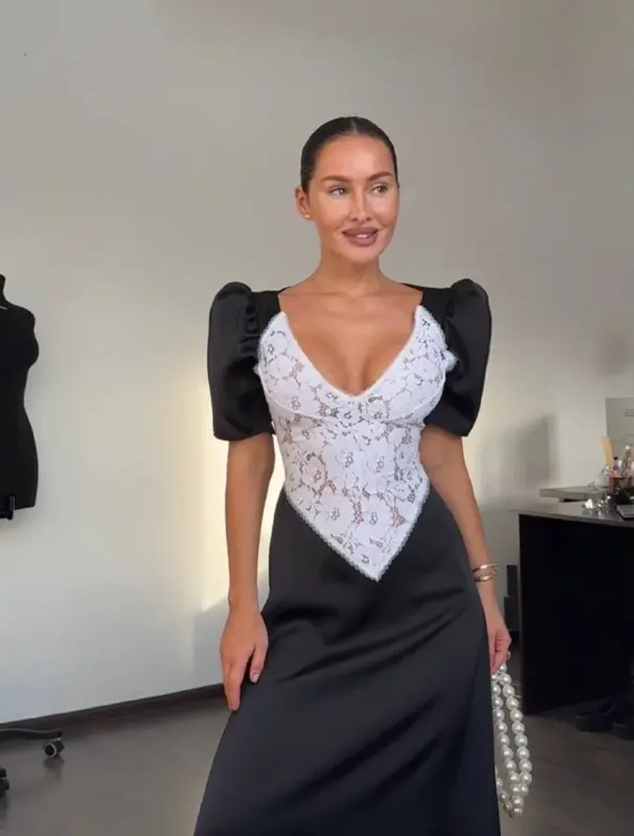 Платье "Who is she", Черно-белый