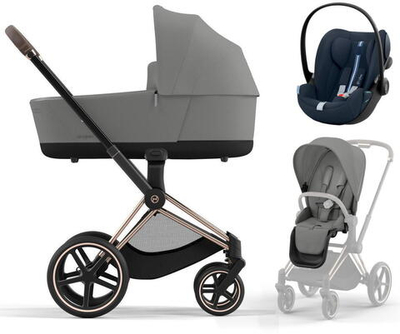 Коляска 3 в 1 Cybex Priam IV Rosegold и автокресло Cloud G i-Size Ocean Blue Plus Mirage Grey