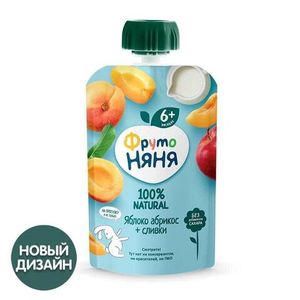 ПЮРЕ ФРУТОНЯНЯ ЯБЛОКО АБРИКОС СЛИВА 90ГР