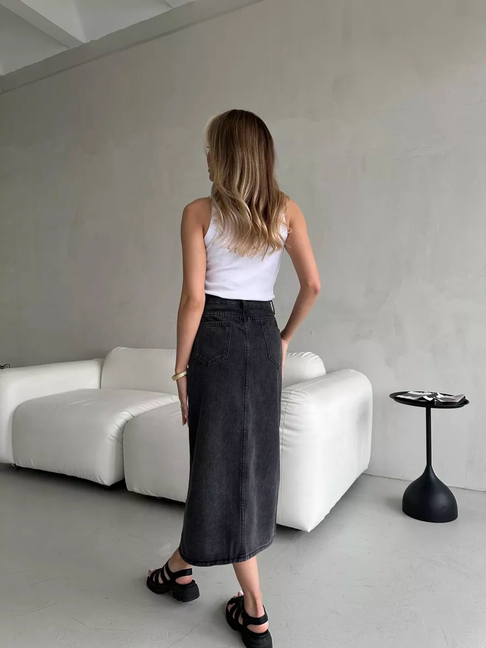 Юбка джинсовая миди карандаш с разрезом