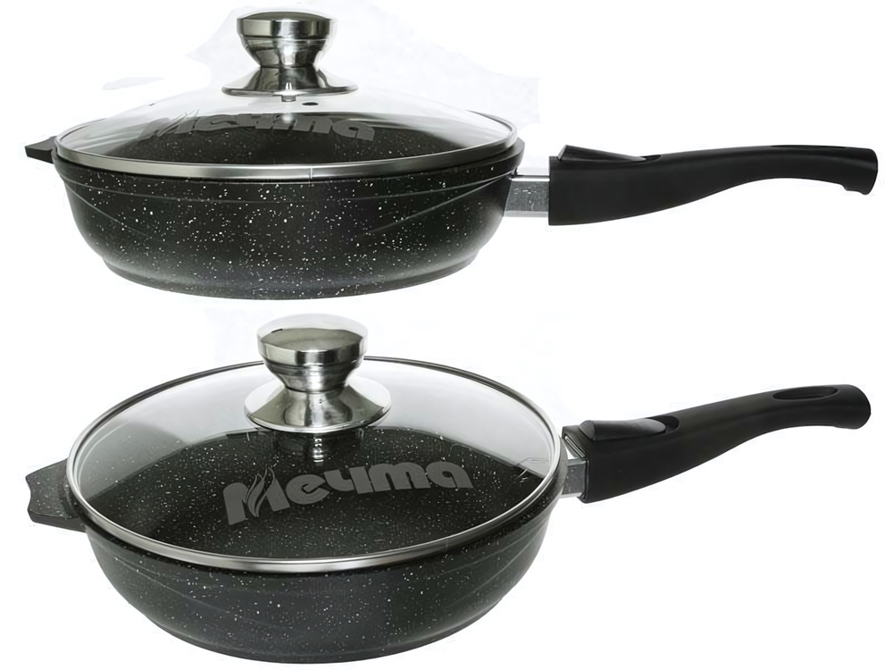 Сковорода 22см Гранит black со съемной ручкой и стеклянной крышкой