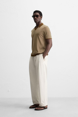 ZARA ТРИКОТАЖНОЕ ПОЛО В ПОЛОСКУ, КАРАМЕЛЬНЫЙ