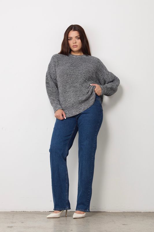 Джинсы straight fit с высокой посадкой, темно-синий